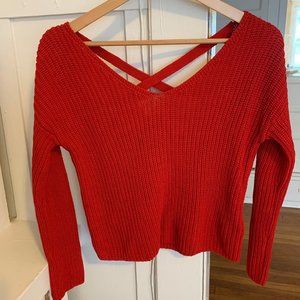 Low Cut Red Sweater with Cross Back